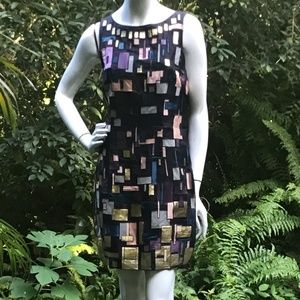 Vintage Catherine Malandrino silk Dress with leather inserts